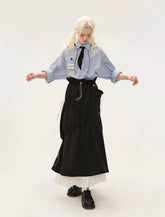 Pleated Panel Long Slim Mid length Skirt